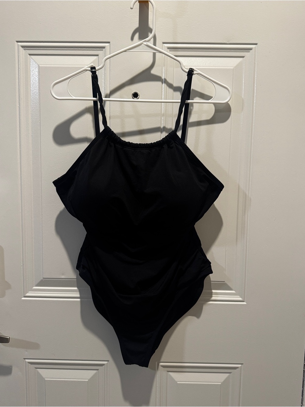 Classic Black Women's One-Piece Swimsuit with Slim Adjustable Straps